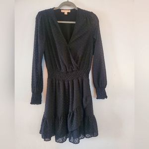 MICHAEL Michael Kors Glitter Polka-dot Faux Wrap Little Black Dress M